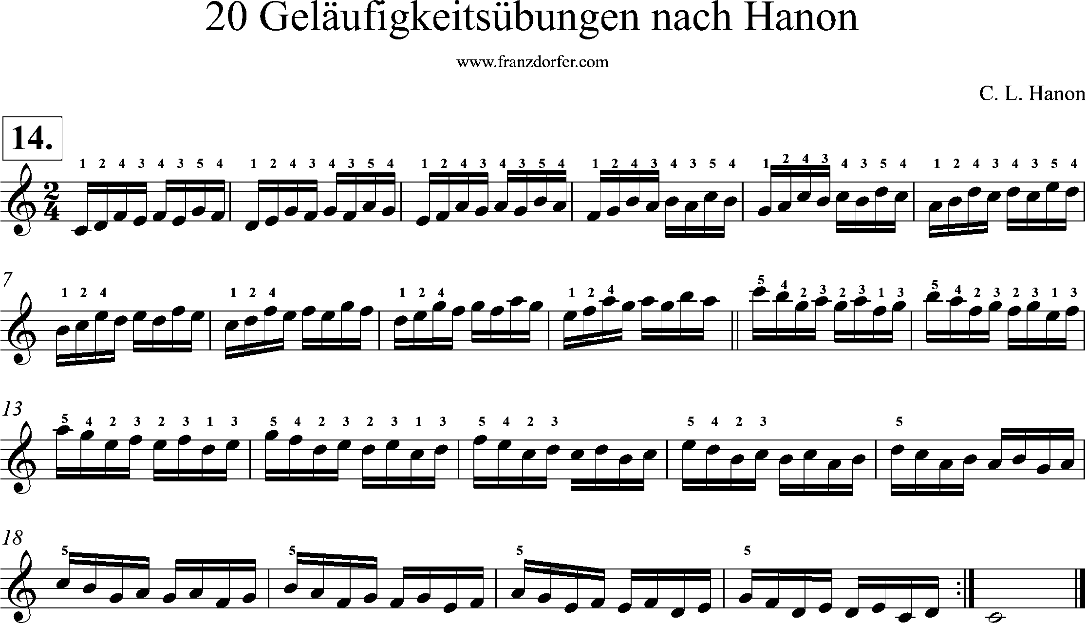 Akkordeonnoten, Hanon geläufigkeitsübungen, Nr-14